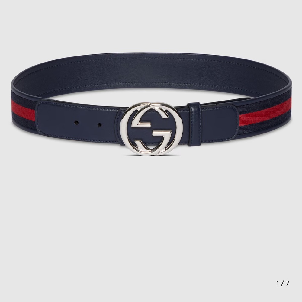 Gucci  Interlocking Buckle Navy and Red Elastic Belt